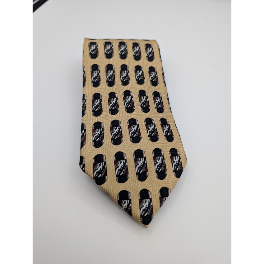 Vtg Patrick James‎ 100% Silk Tie Made In Italy Gold Geometric Abstract Pattern